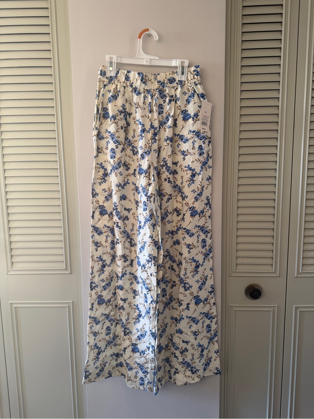 a new day Wide Leg Floral Pants in Cream and Blue